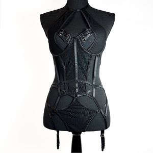 Mesh and Straps Garter Corset Set